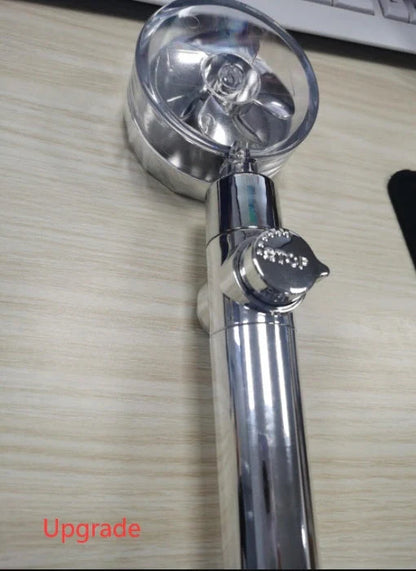 Turbo Propeller Shower Head in various colours with 360-degree fan extension