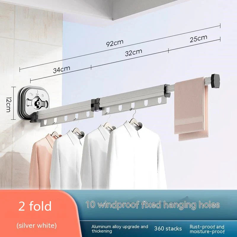 Aluminium suction cup folding clothes hanger with retractable drying rack for space-saving laundry drying