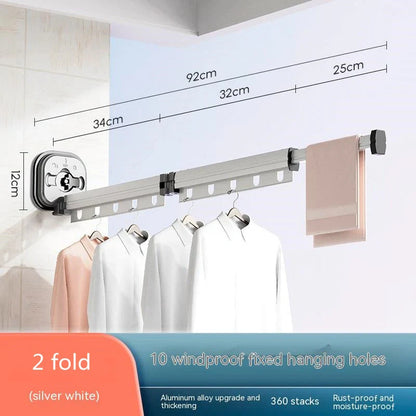 Aluminium suction cup folding clothes hanger with retractable drying rack for space-saving laundry drying