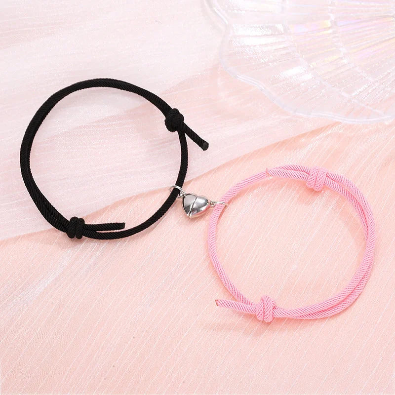 Stylish magnetic couple bracelets with heart design in various colors