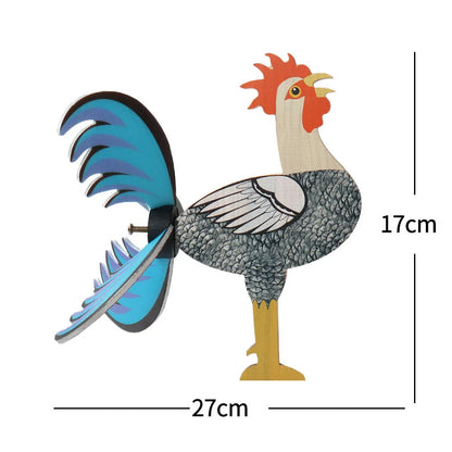 Handmade rooster windmill garden statue with vivid colours and waterproof features
