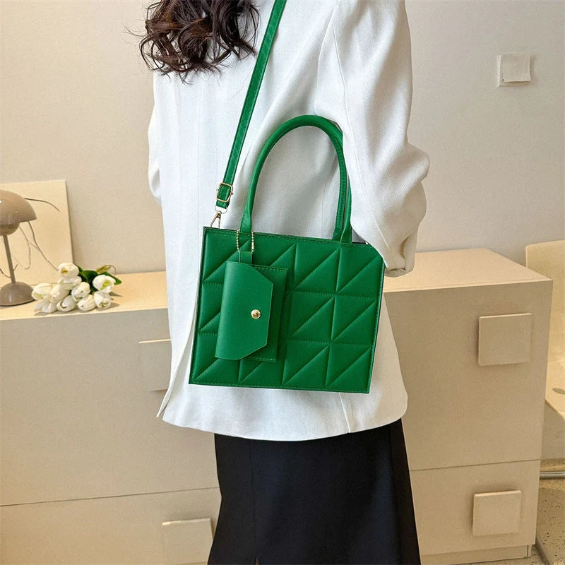 Chic plaid shoulder bag with wallet for women, available in black, white, blue, and green