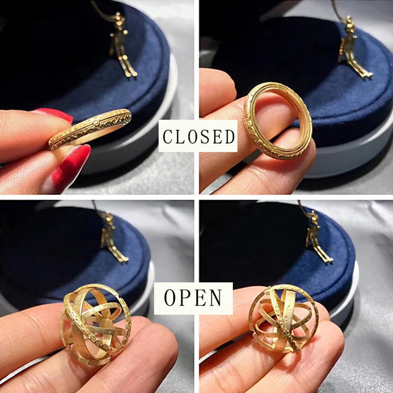 Germany Astronomical Ball Ring Necklace with flip deformation feature in silver and gold