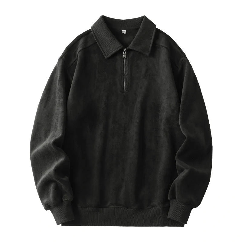 Premium fleece half-zip hoodie in black, haze green, and apricot yellow colours, featuring a tailored design and ribbed details for a refined look.
