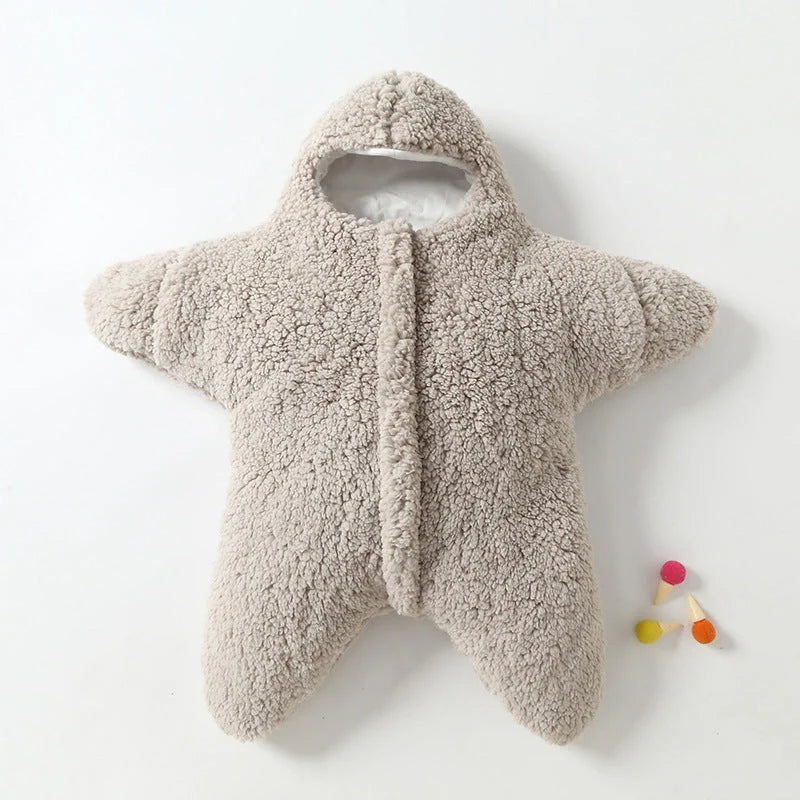 Baby Starfish Lamb Velvet Sleeping Bag in grey, pink, khaki, and blue options