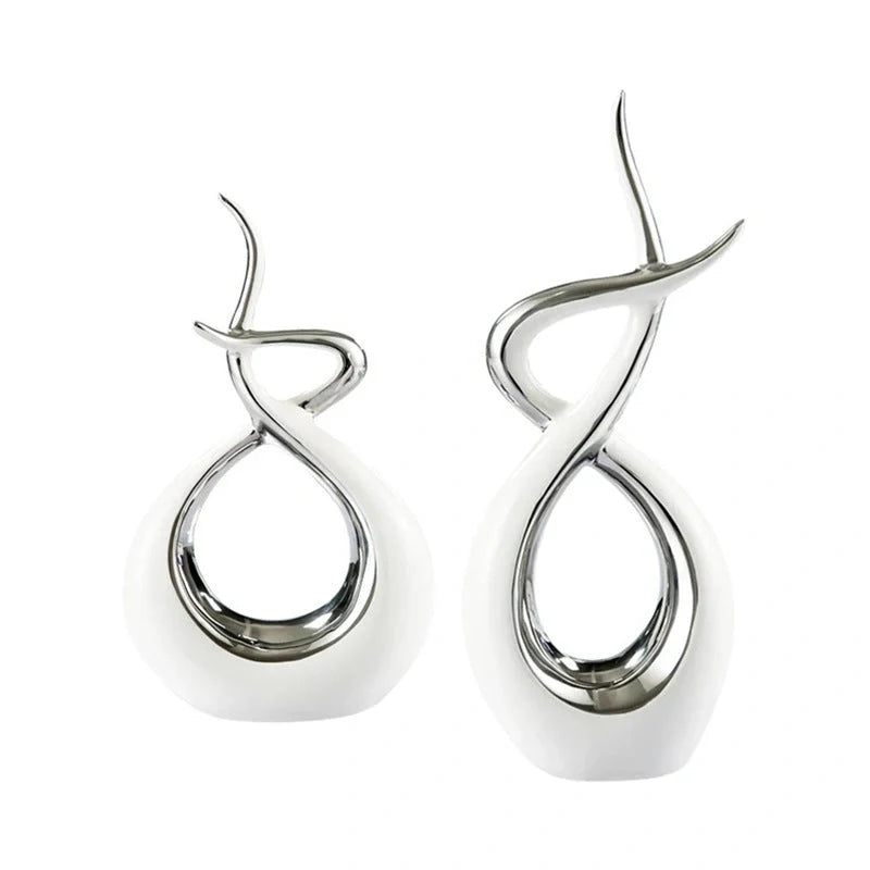 Modern minimalist white porcelain electroplated ceramic ornament for TV cabinet