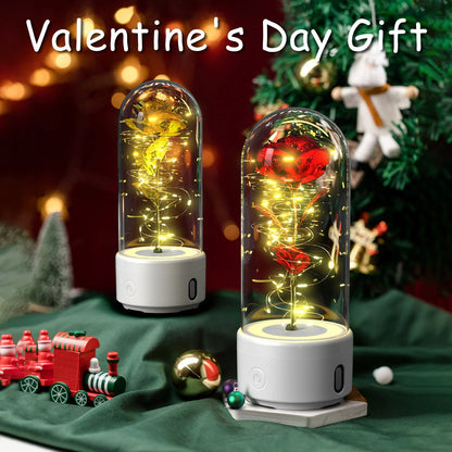 Elegant LED rose light with Bluetooth speaker in glass cover