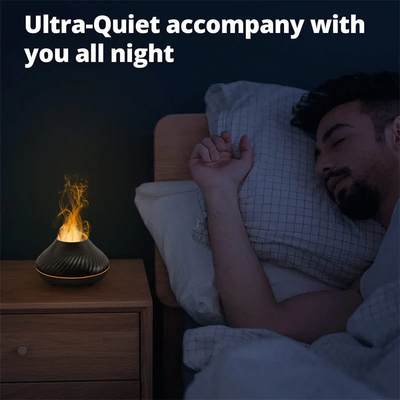 Volcanic Flame Aroma Diffuser with LED light and 130ml capacity in beige and black