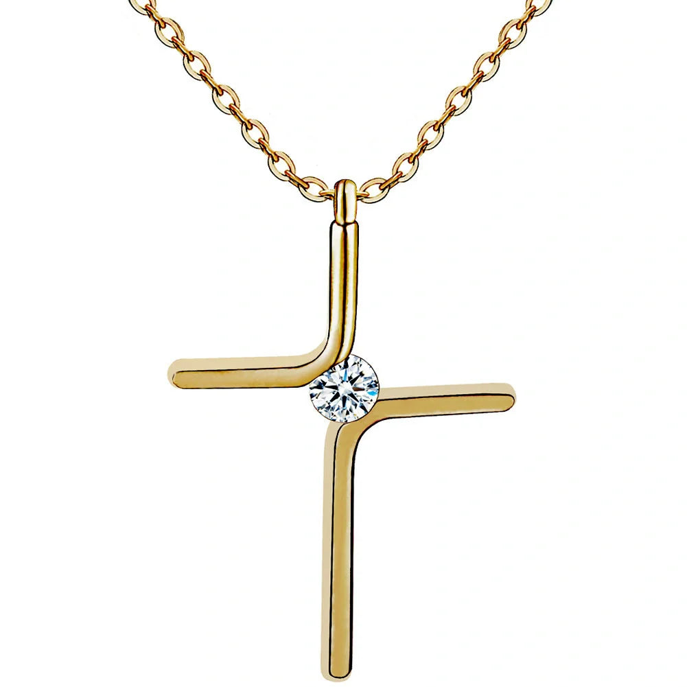 Elegant titanium steel cross pendant necklace with water wave chain