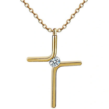 Elegant titanium steel cross pendant necklace with water wave chain