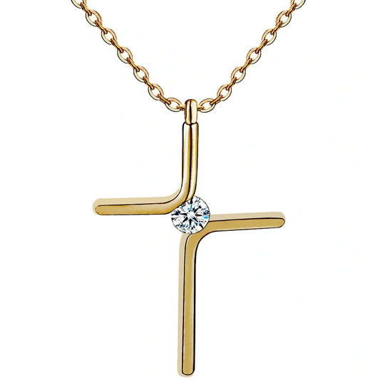 Elegant titanium steel cross pendant necklace with water wave chain