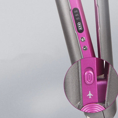 Cordless ceramic straightening and curling iron with rechargeable battery and adjustable heat settings