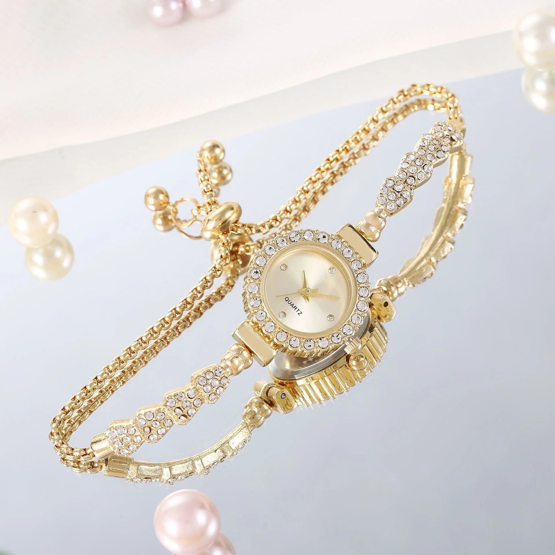 Gold Fine Strap Ladies Watch with jewellery buckle in six colours