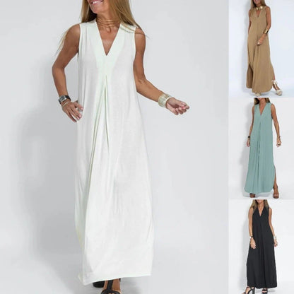 Stylish Women's V-neck Sleeveless Dress with Long Cardigan in various colors