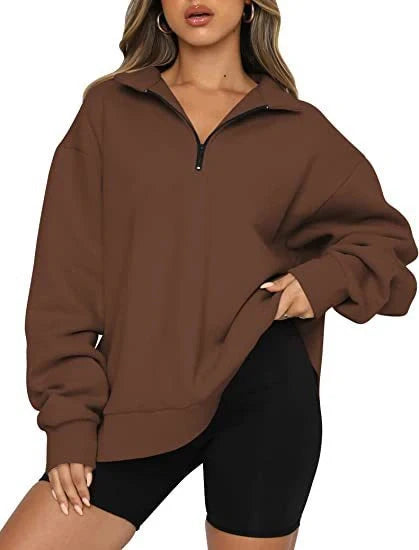 Women's zip turndown collar loose casual sweatshirt in various colours