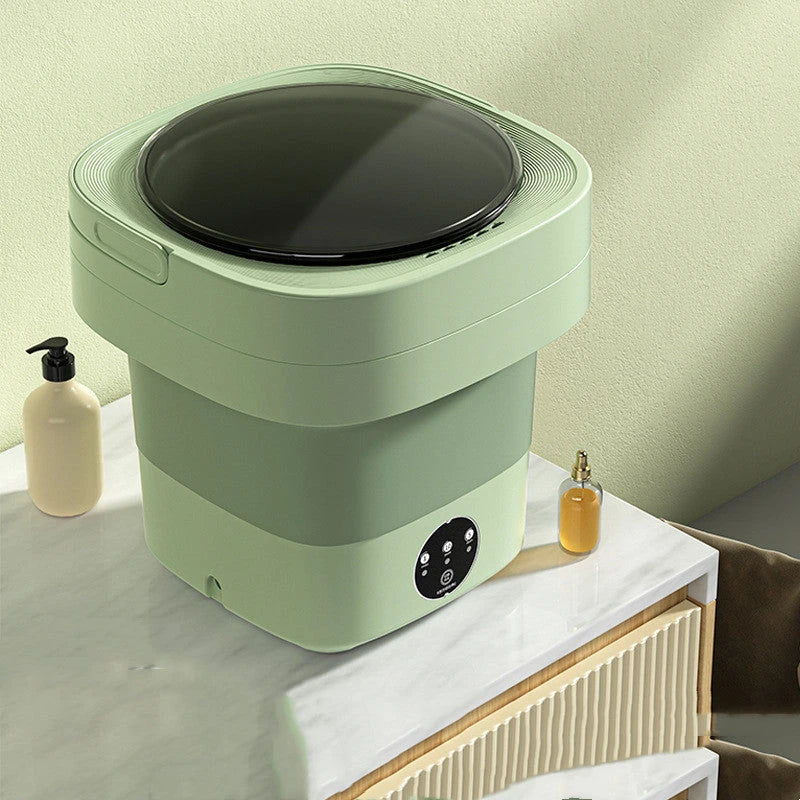 Compact folding washing machine for small spaces and travel, featuring a lightweight, portable design with powerful cleaning capabilities