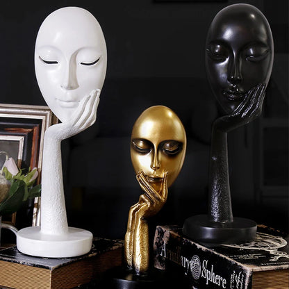 Nordic abstract art thinker lady mask figurine resin statue for home and office decoration