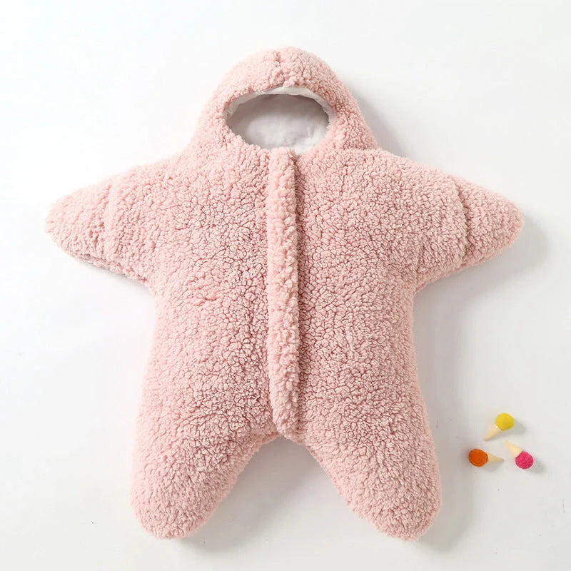 Baby Starfish Lamb Velvet Sleeping Bag in grey, pink, khaki, and blue options