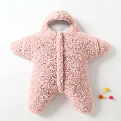 Baby Starfish Lamb Velvet Sleeping Bag in grey, pink, khaki, and blue options
