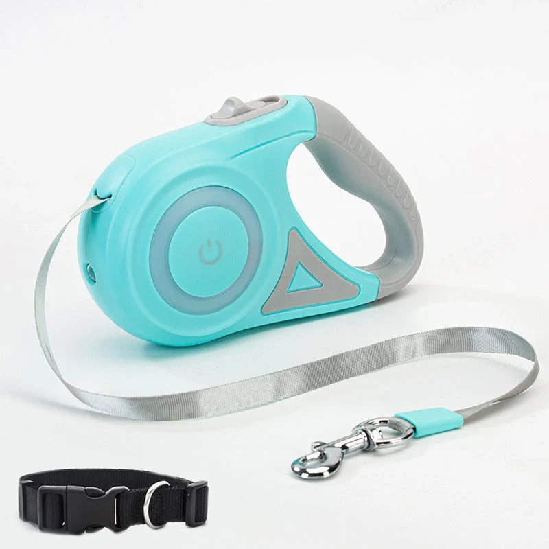 Retractable dog leash with automatic brake system in dream purple, sunshine orange, and mint green