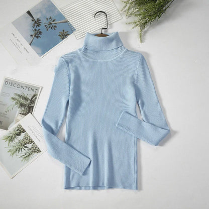 Solid Colour Pit Strip Knit Pullover Turtleneck Sweater in various colours