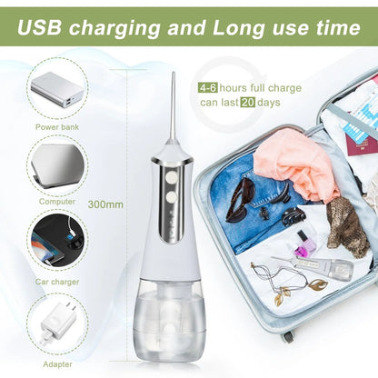 USB rechargeable oral irrigator with 3 cleaning modes and 350ml water tank
