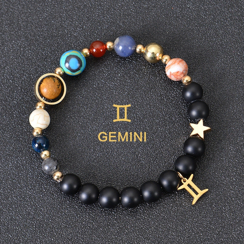 Frosted Stone Beaded Zodiac Bracelet featuring detailed zodiac signs on natural stone beads