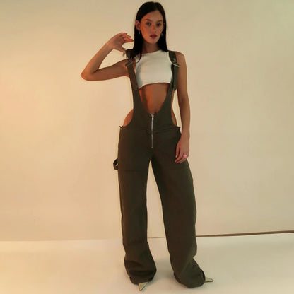 Stylish denim overalls with adjustable suspender straps, front and back pockets, and a comfortable micro-elastic fit, available in a variety of chic colors.