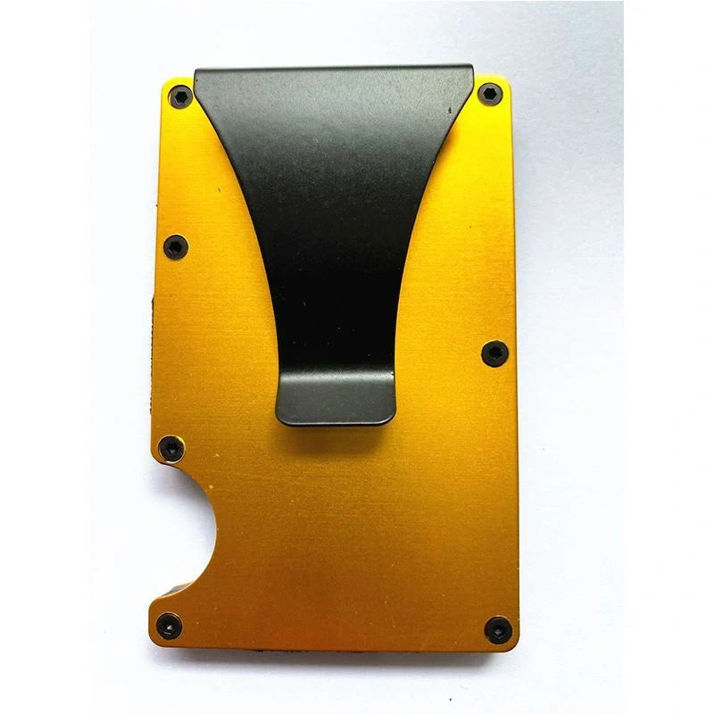 Sleek aluminium alloy card wallet with a minimalist, modern design and secure storage for up to 12 cards