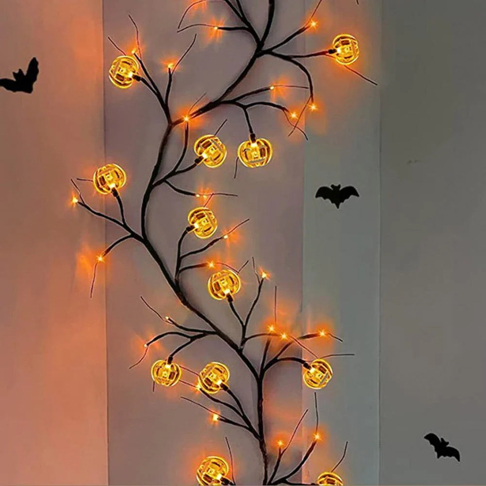 Spooky Halloween vine lights with cartoon bats and pumpkins for festive indoor and outdoor decor