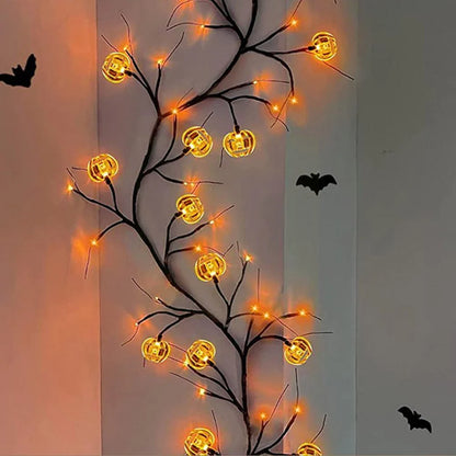 Spooky Halloween vine lights with cartoon bats and pumpkins for festive indoor and outdoor decor