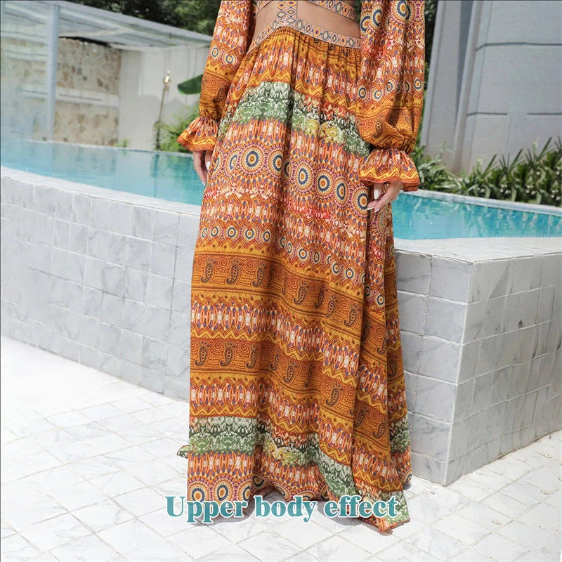 Elegant Women's Floral Long Sleeve Dress in vibrant orange, perfect for spring and summer occasions.