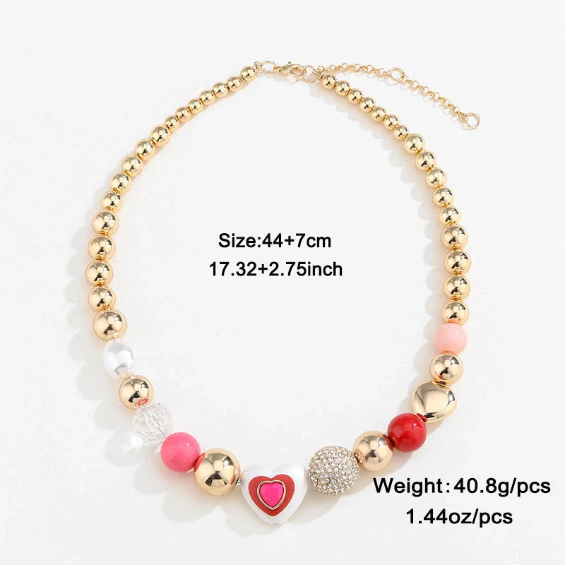 Original Heart Peach Pearl Bracelet and Necklace Set with mother of pearl pendant