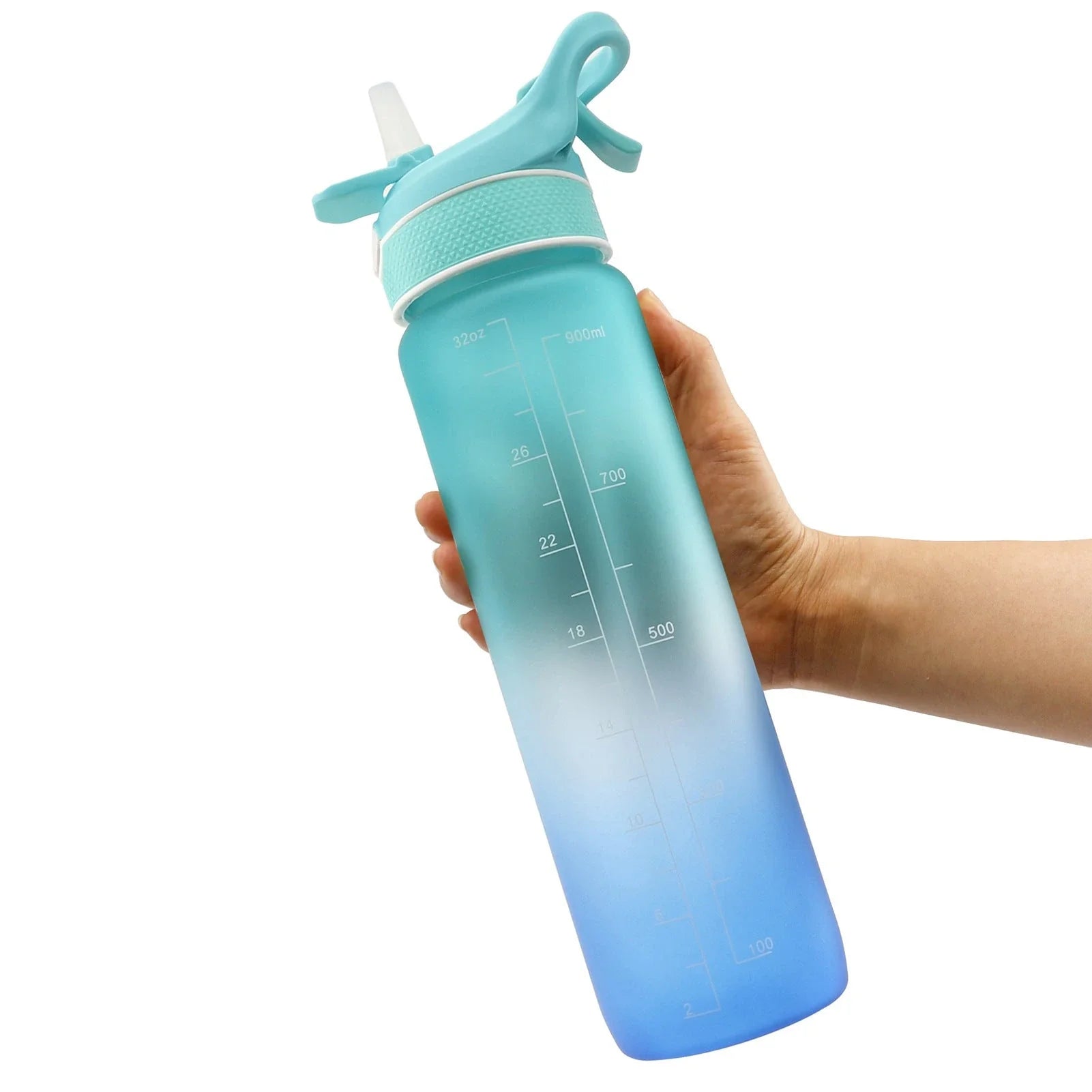 Convenient sports water bottle with straw and sprayer for hydration and cooling on-the-go