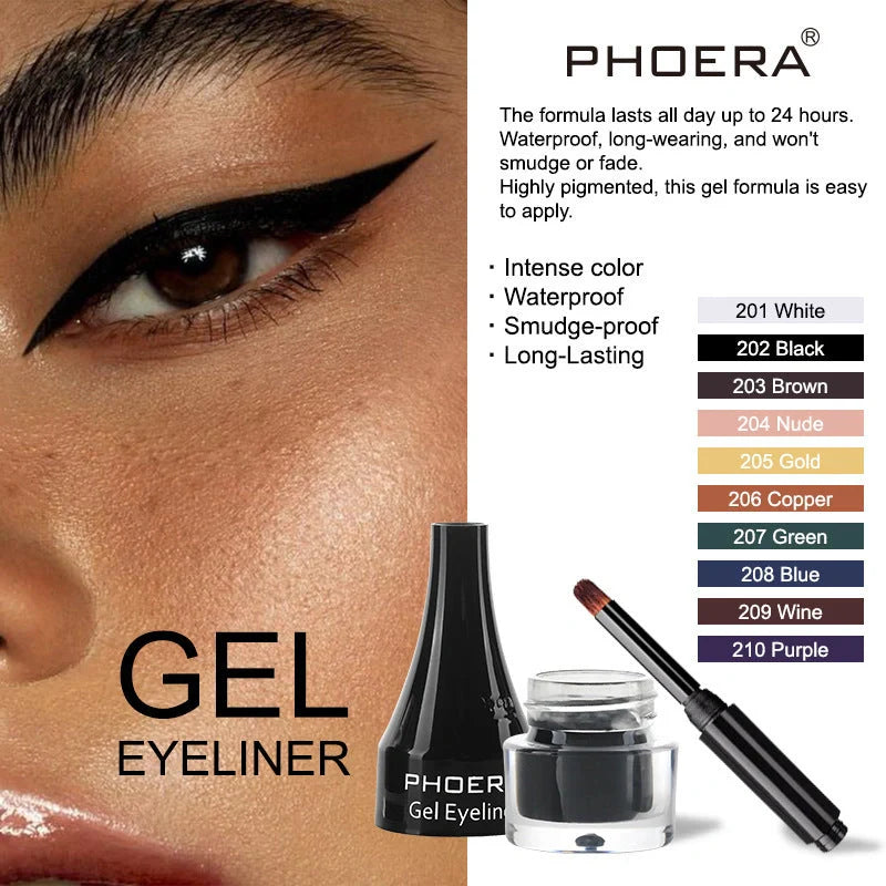 PHOERA Ten-Colour Eyeliner Set showcasing vibrant shades for creative makeup looks