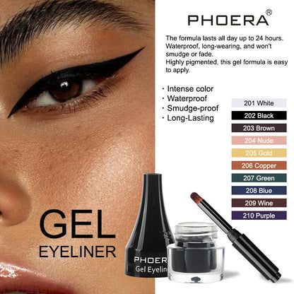 PHOERA Ten-Colour Eyeliner Set showcasing vibrant shades for creative makeup looks