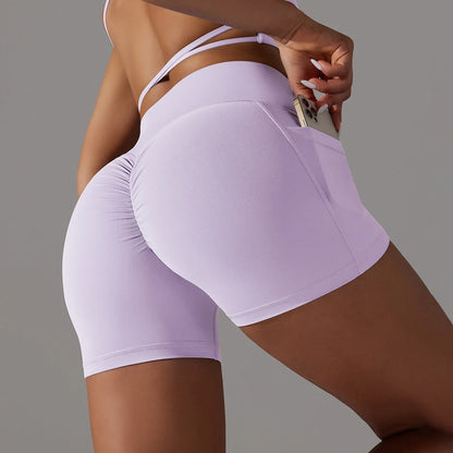 Women's yoga shorts with phone pocket in various colours