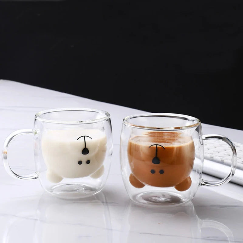 Creative Bear Double Coffee Milk Glass in pink, amber, transparent, and lake green colours