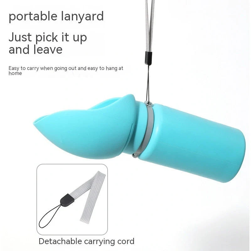 Foldable pet water bottle in blue and grey with leak-proof seal, 550ml capacity