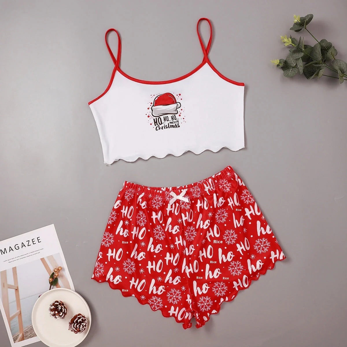 Women's Christmas-themed thin milk silk pajamas set with festive designs