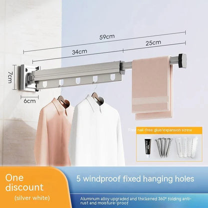 Aluminium suction cup folding clothes hanger with retractable drying rack for space-saving laundry drying