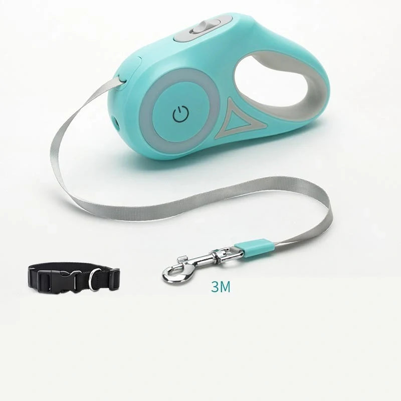 Retractable dog leash with automatic brake system in dream purple, sunshine orange, and mint green