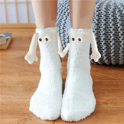 Christmas couple socks with magnetic suction feature for hand holding, festive 3D animal patterns