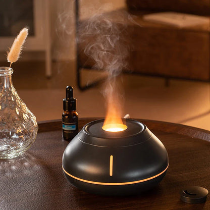 Aroma diffuser with flame-like effect, designed for relaxation and ambiance in home or office settings
