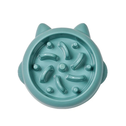 Pet slow feeder bowl in green, pink, or orange with anti-choking design