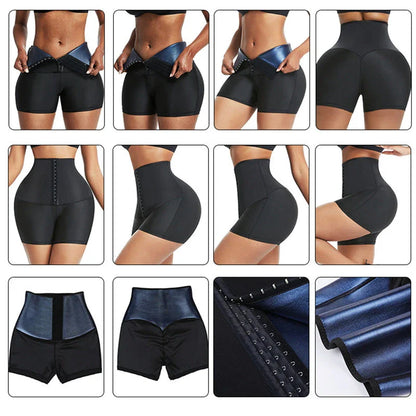 Premium slimming shapewear leggings in silver and blue colors, designed to provide tummy control and a sculpted silhouette.