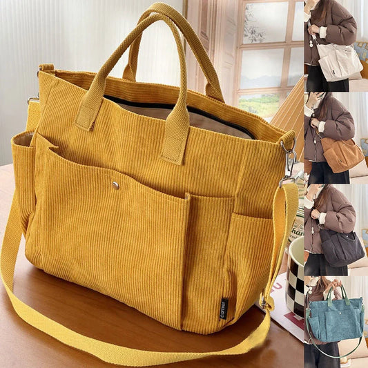Stylish thick corduroy shoulder bag in various colors for daily commute