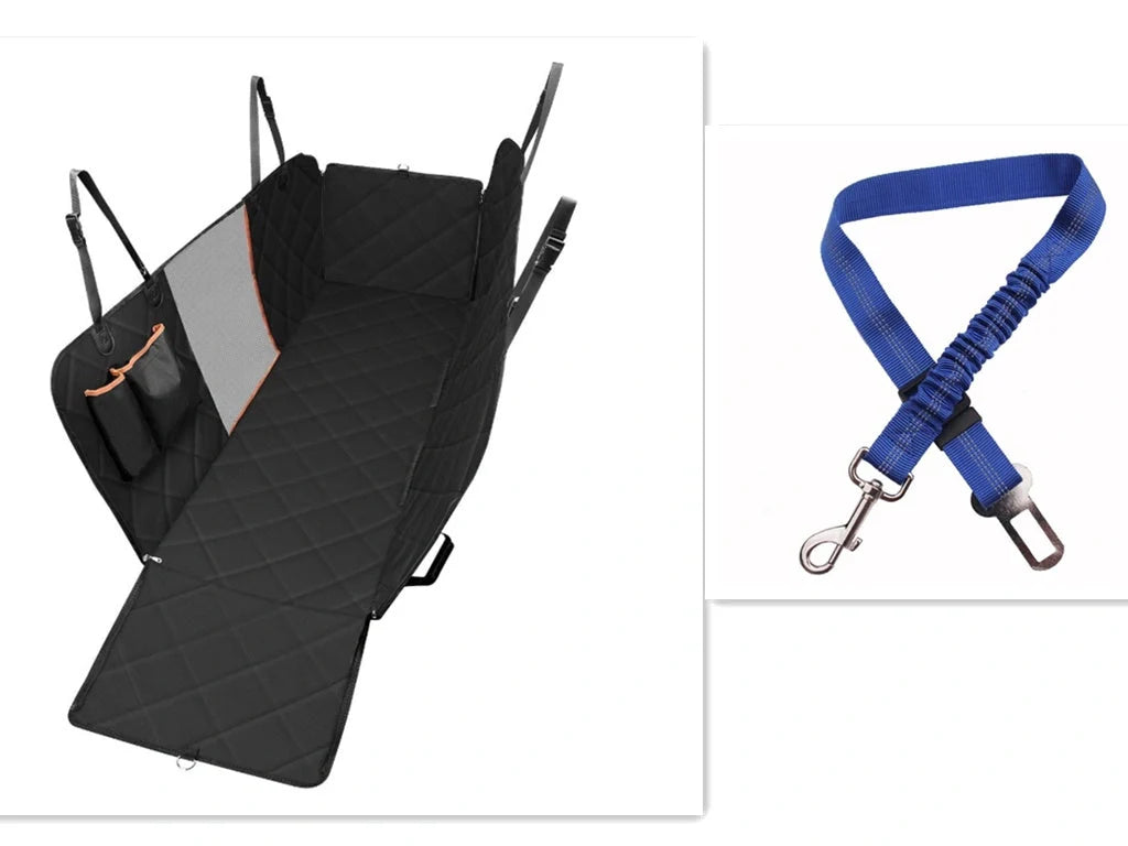 Waterproof dog car seat cover with view mesh and anti-skid surface