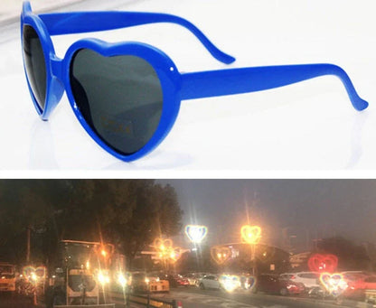 Stylish heart-shaped sunglasses with unique lens design that transforms light into enchanting special effects