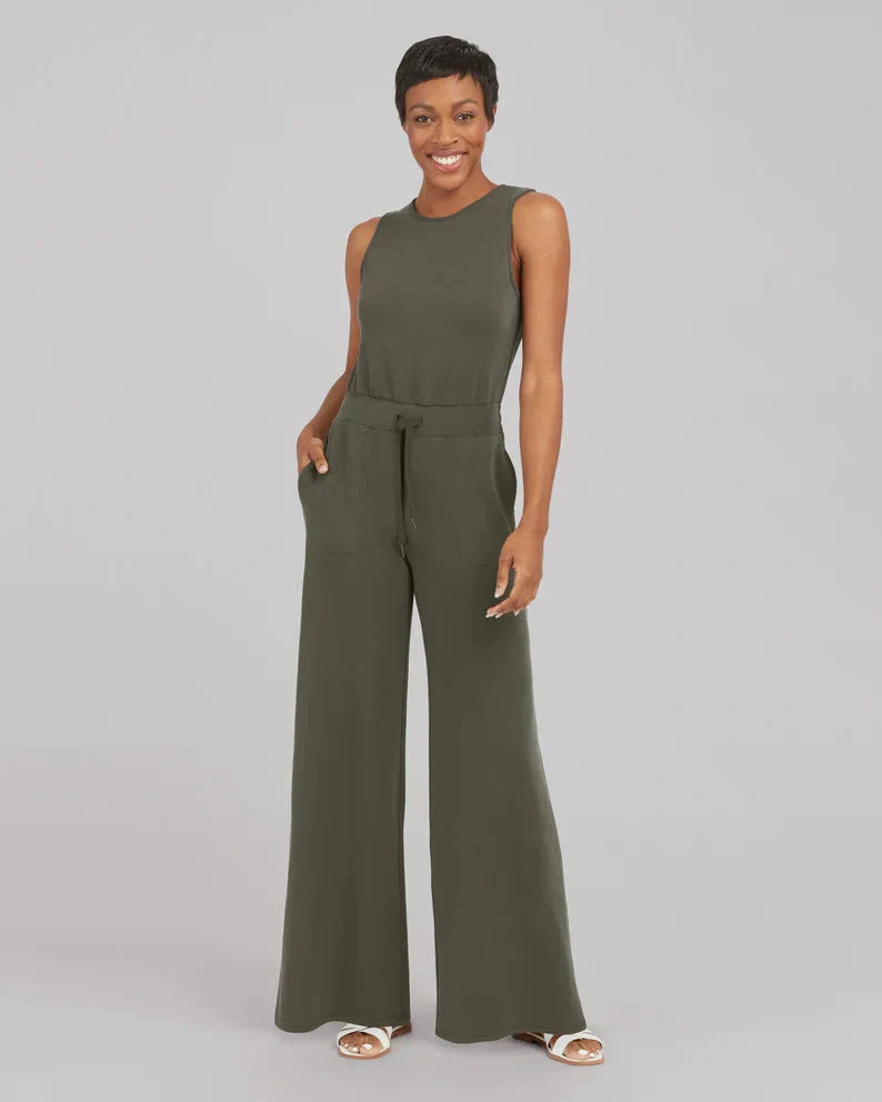 Women's lace-up jumpsuit pants in polyester, sleeveless design, available in multiple colors and sizes